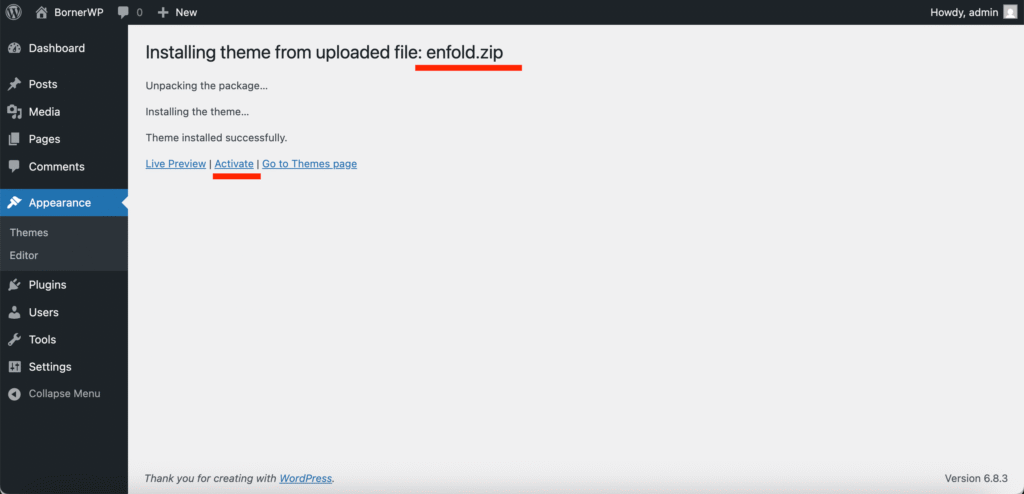 install enfold theme