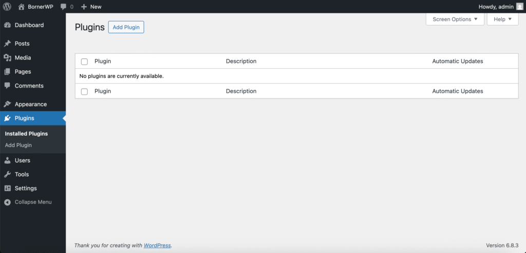 plugins dashboard wordpress website